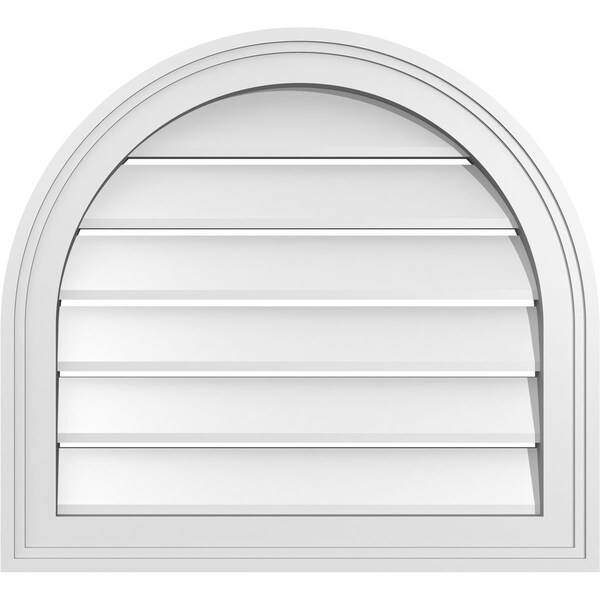 Ekena Millwork Round Top Surface Mount PVC Gable Vent: Functional, w/ 2"W x 1-1/2"P Brickmould Frame, 22"W x 20"H GVPRT22X2002SF - main